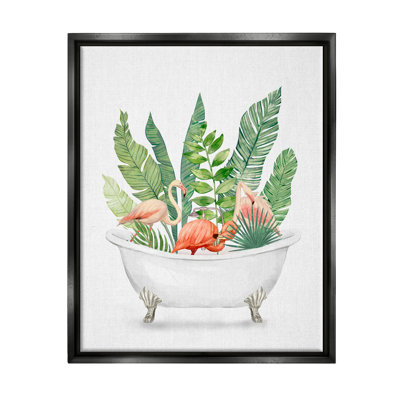 "Tropical Flameoes Bathaign Plants", art mural sur toile flottante noire par Ziwei Li