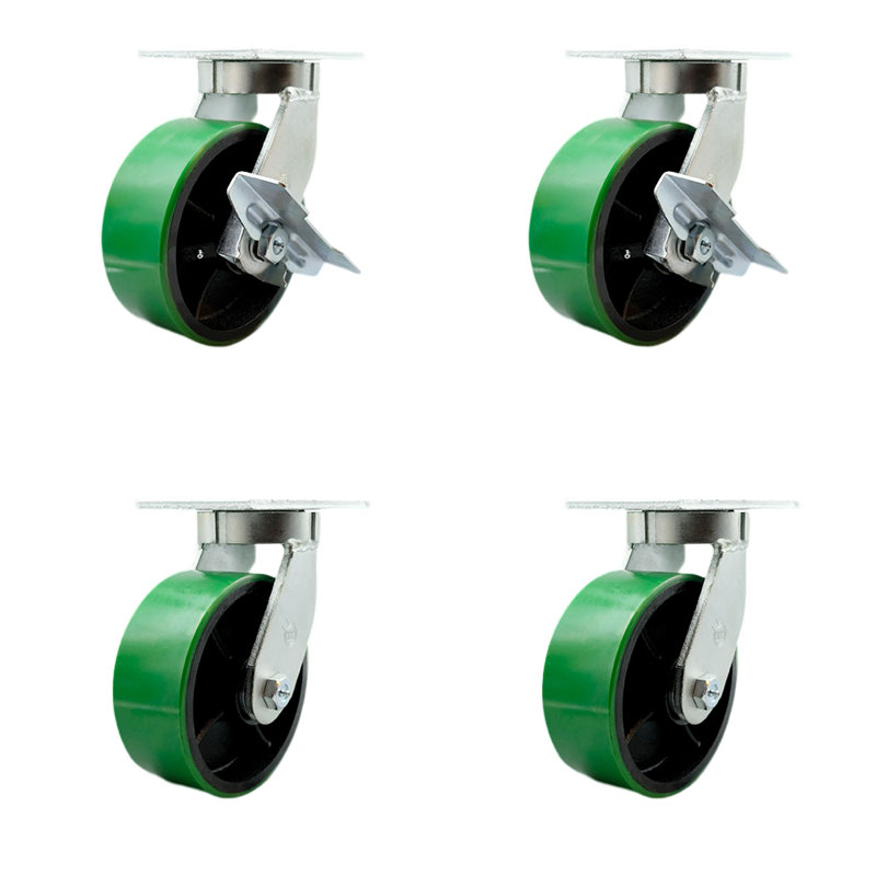Ensemble de roulettes en polyuréthane robuste avec 4 verrous pivotants et 2 freins