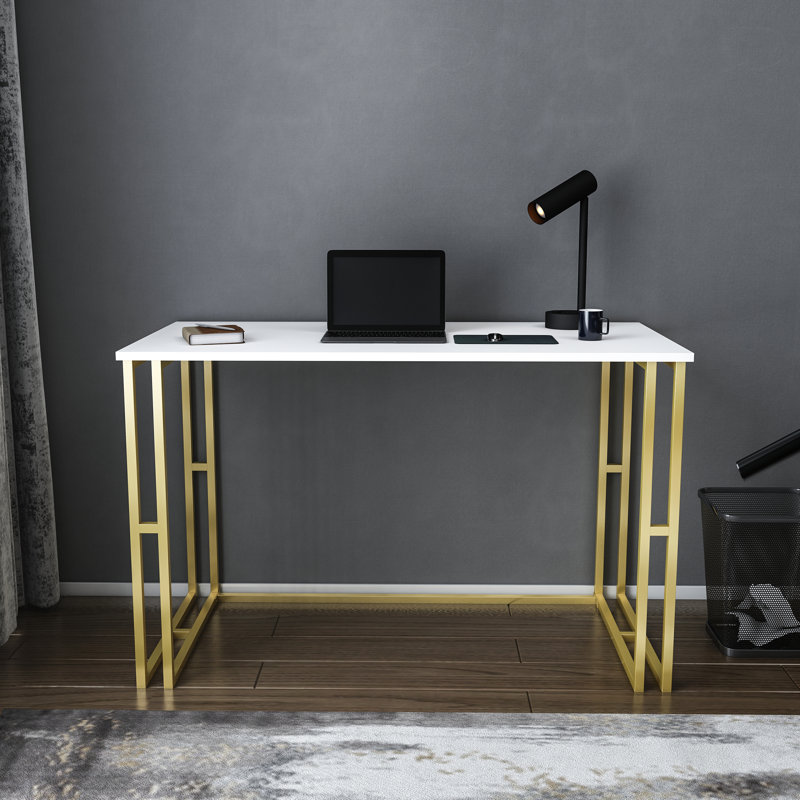 Kane 120cm W Rectangular Computer Desk, White/Gold