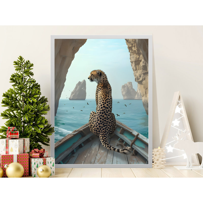 Cheetah Wall Art, Animal Art Print, Boat Ride Artwork, Safari Decor, Wildlife Poster, Framed Art, Available in Multiple Sizes