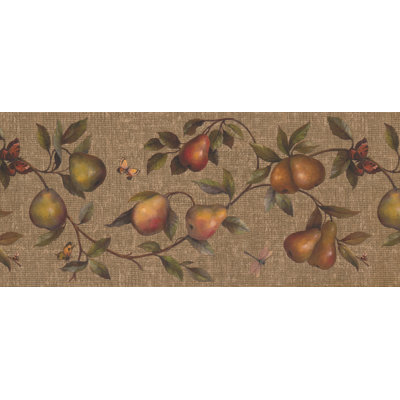 Bordure de papier peint rétro très large L 15 pi x l 10,25 po poire sur vigne papillon Dragngfly