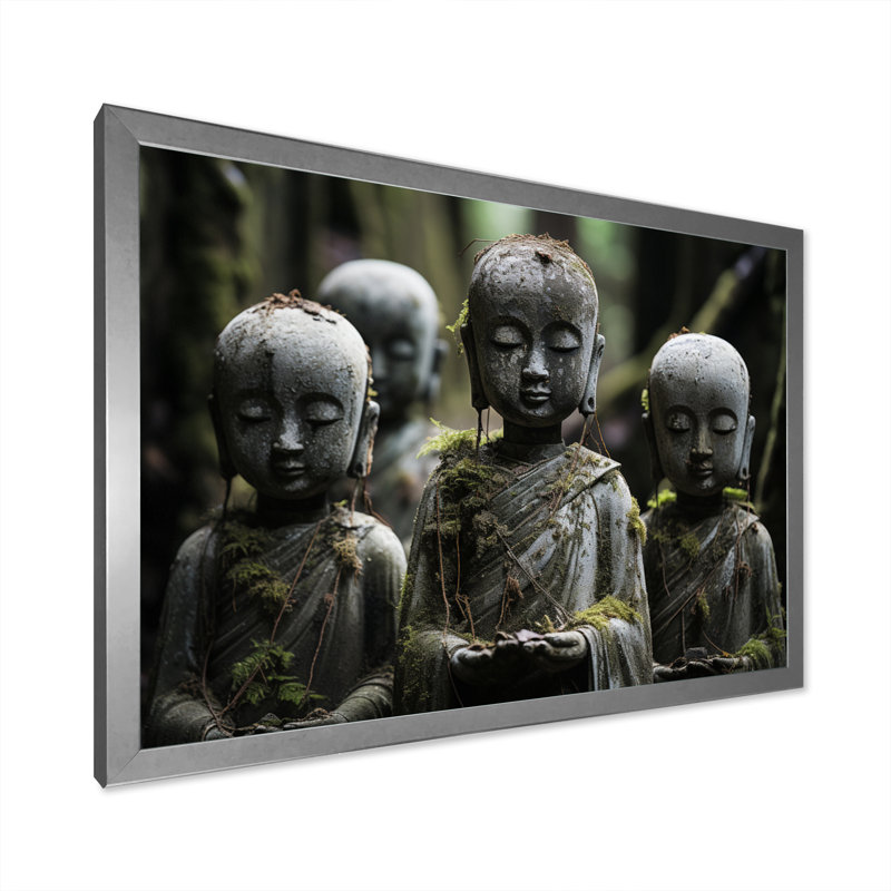 Japon Art Jizos Guardianship II - Japanese Canvas Art Print, H 12 po x l 20 po x P 1 po, Cadre simple argenté