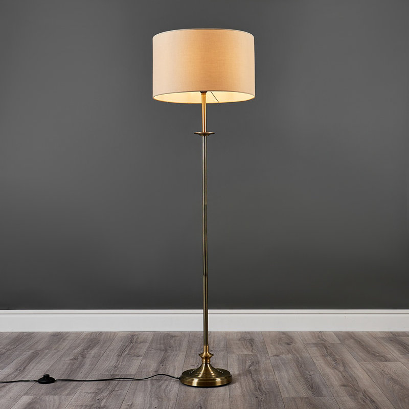 Sahag 144cm Traditional Floor Lamp, Beige, Antique Brass