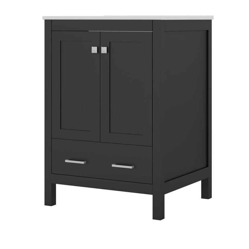 Meuble-lavabo 48 po avec tiroir divisé et tablette de porte double couche, Noir