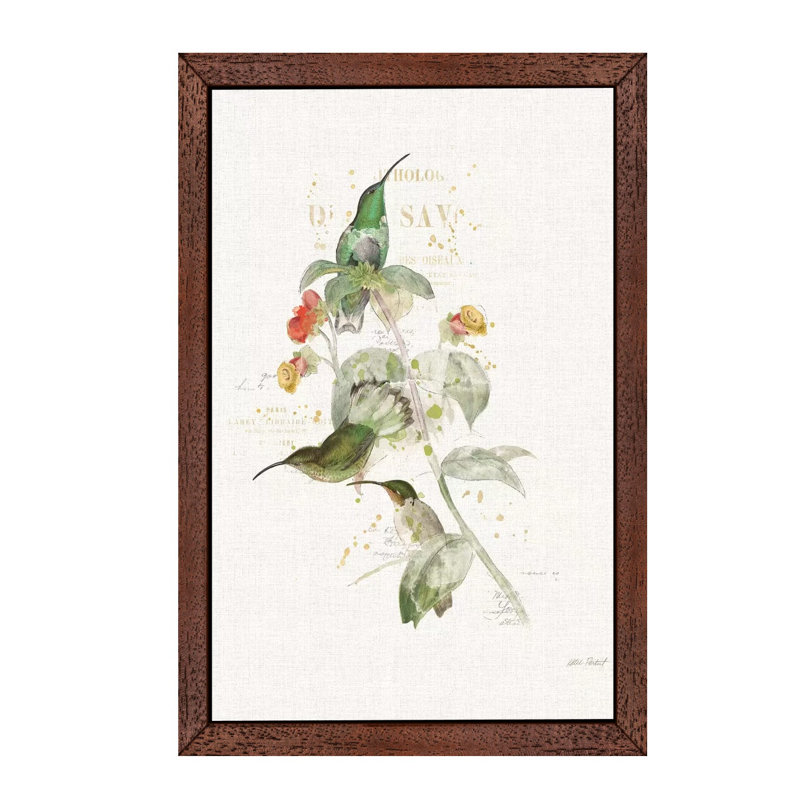 Colourful Hummingbirds III by Katie Pertiet - Print on Canvas, Brown Floater Frame, 152.5 cm H x 101.5 cm W