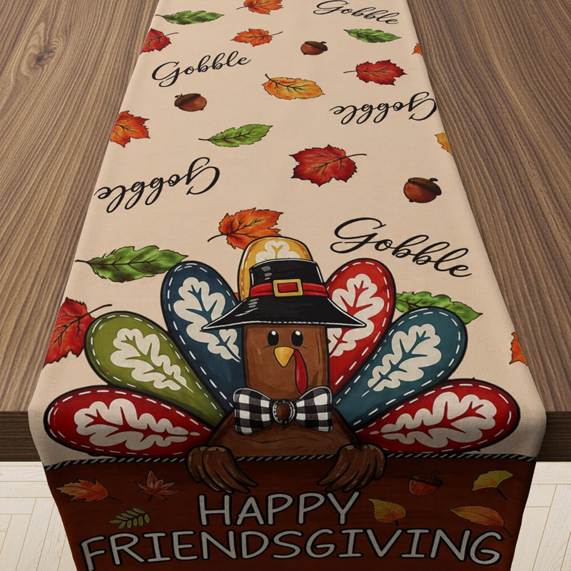 Décorations de l'Action de grâce - Chemin de table Happy Friendsgiving | Décoration de table de l'Action de grâce pour l'intérieur et l'extérieur - Friendsgiving