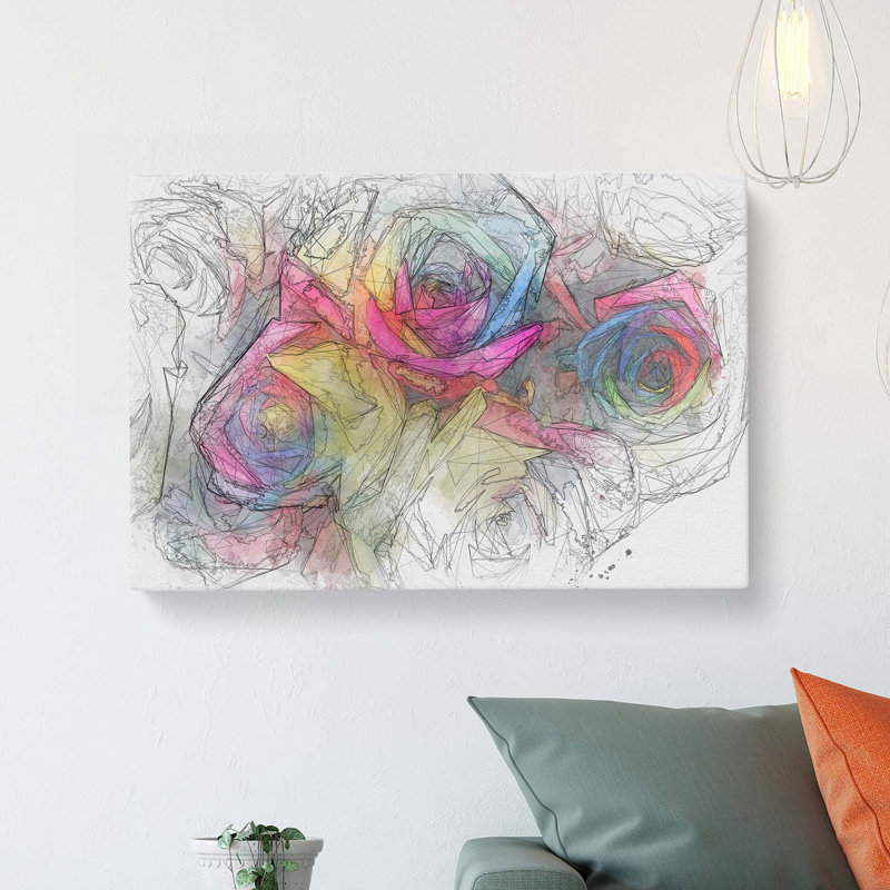 Multicoloured Rainbow Roses In Abstract - Wrapped Canvas, 40cm H x 60cm W x 3cm D