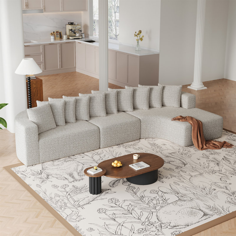 Ensemble de canapé modulaire en chenille de 131,1 pouces, Kaki pâle
