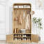 Arbre d'entrée avec tablette de rangement arquée, 8 crochets doubles, banc à chaussures renforcé, portes d'armoire festonnées et tablette à chaussures réglable, portemanteau avec banc de rangement pour chaussures pour entrée, chambre à coucher-1057199269