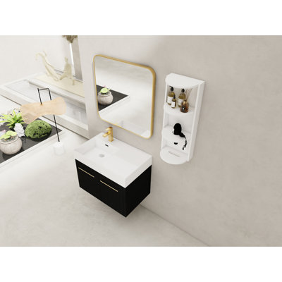 Meuble-lavabo de 30 pouces avec lavabo en résine à bords épais, armoire de rangement à double porte, mécanisme de fermeture en douceur et trois unités séparées, couleur châtaignier noir brillant, armoire de rangement,