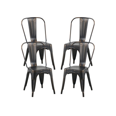 Set Of 4 Sanded Matte Black Industrial Metal Dining Chairs 18 Inch Seat Height Stackable, Indoor Outdoor, Lightweight Easy-Clean Surface, Easy Assembly, Durable Modern Design, For Kitchen Restaurant