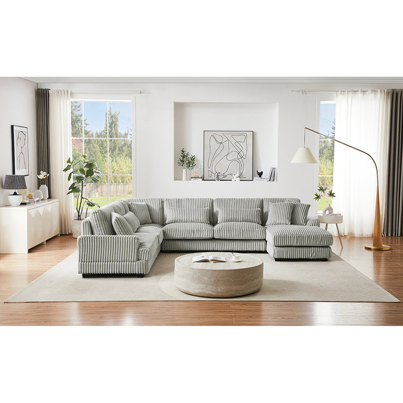 Canapé modulaire surdimensionné en U de 129 pouces avec méridienne, revêtement en velours côtelé doux pour un maximum de confort et de style