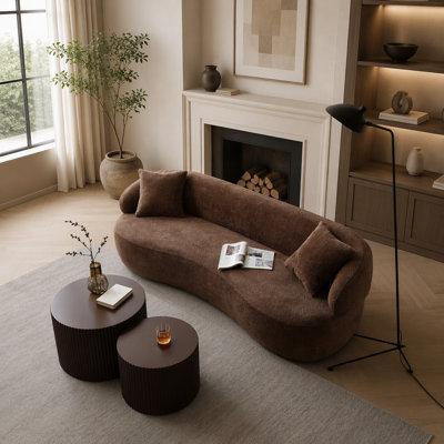 Canapé courbé brun Mid-Century moderne, tissu 3 places Cloud Couch Boucle pour le confort du salon, de la chambre à coucher et du bureau