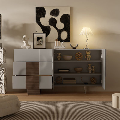 Buffet décoratif moderne en bois manufacturé gris clair