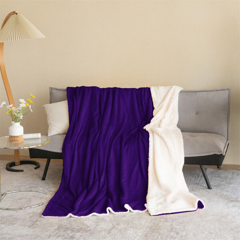 Diya Soft Sherpa Fleece Fur Thick Dual Sided Flannel Reversible Blanket Throw, W200 x L240cm, Purple