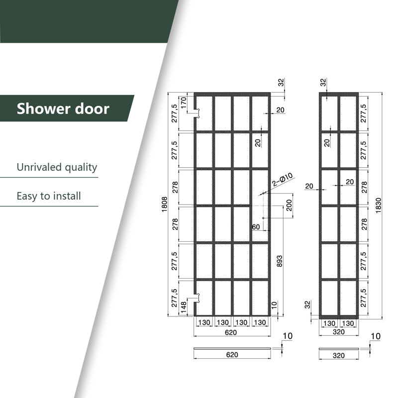 40" W x 72" H Frameless Reversible Shower Enclosure with Fixed Panel