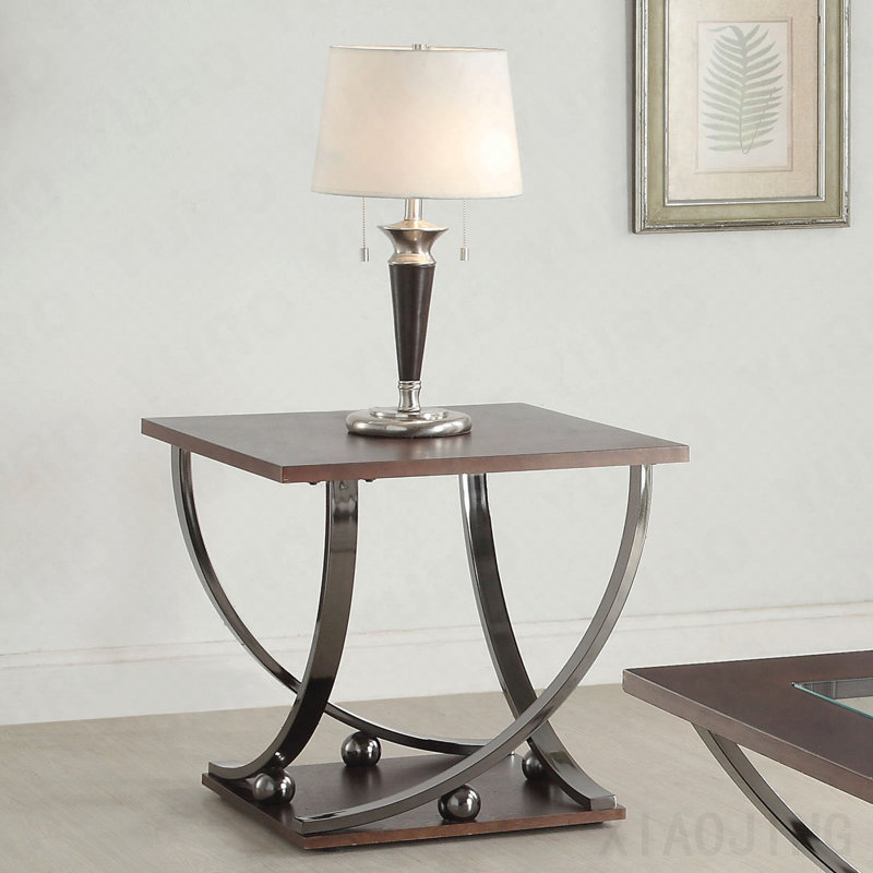 Black Nickel End Table With Bottom Shelf