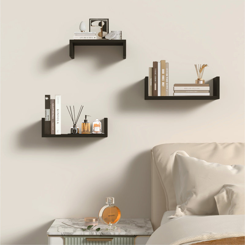 Wood Floating Wall Shelves Set Of 3 Wall Mounted Storage Shelves For Bathroom Bedroom Living Room Kitchen Office Home Decor