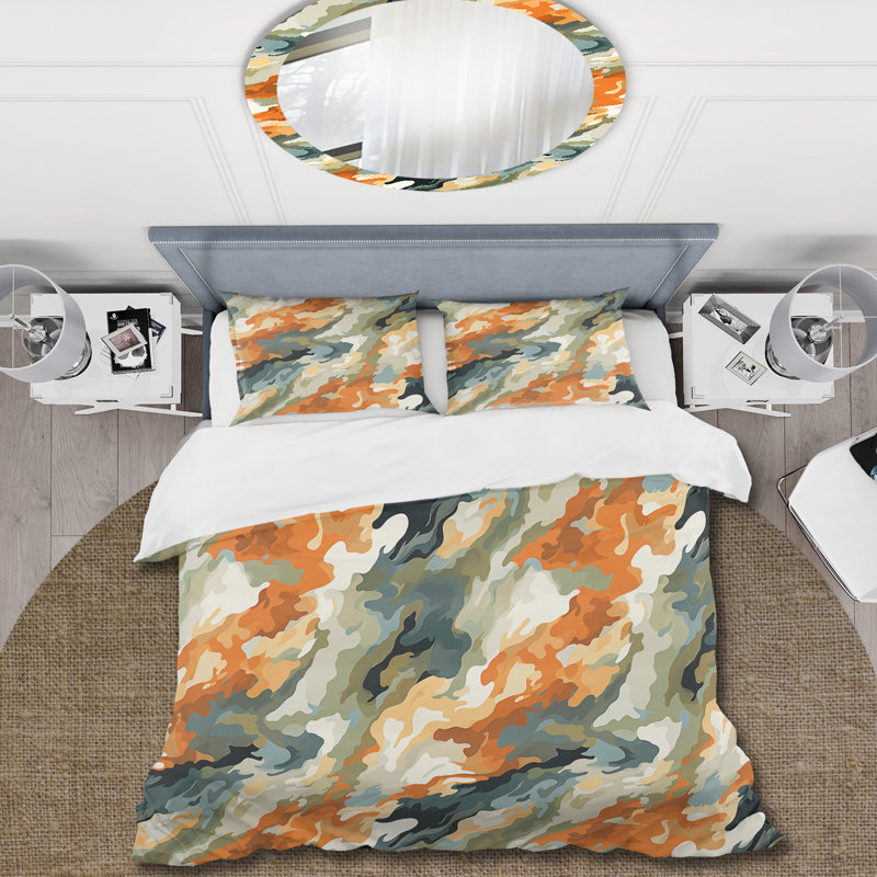 Orange et vert Expedition - Ensemble de housse de couette camouflage, Housse de couette pour grand lit et 2 taies décor