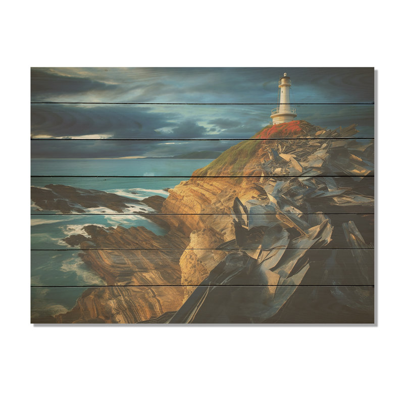 Coastal Lighthouse Guard III - Phare de plage sur impression sur bois, H 10 po x l 20 po