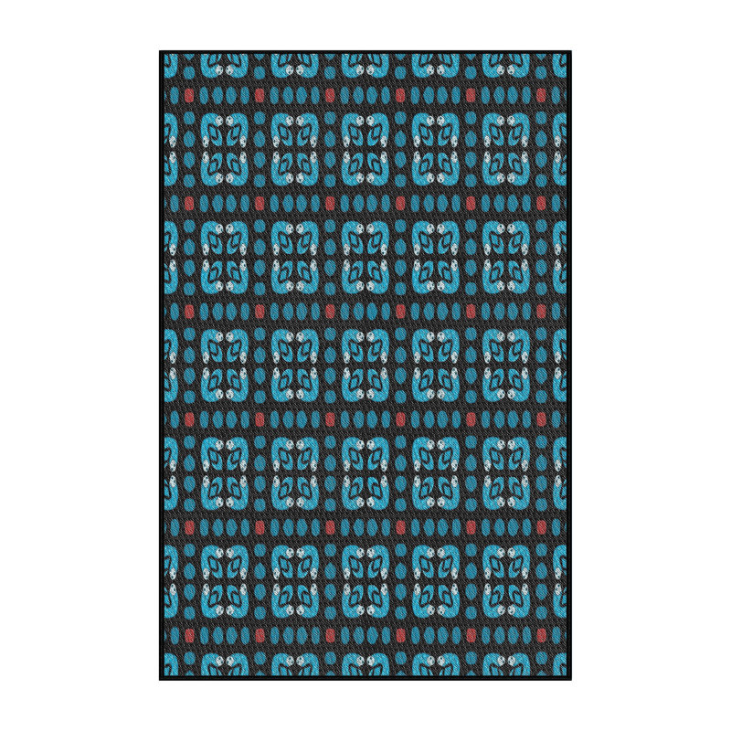 Tapis noir/bleu ciel tissé à la machine, Rectangle 5 pi x 7 pi