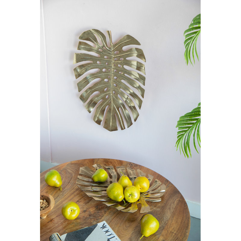 24.8X17.3X2" Gold Monstera Leaf Wall Decor, 24.8" H x 17.3" W x 2" D