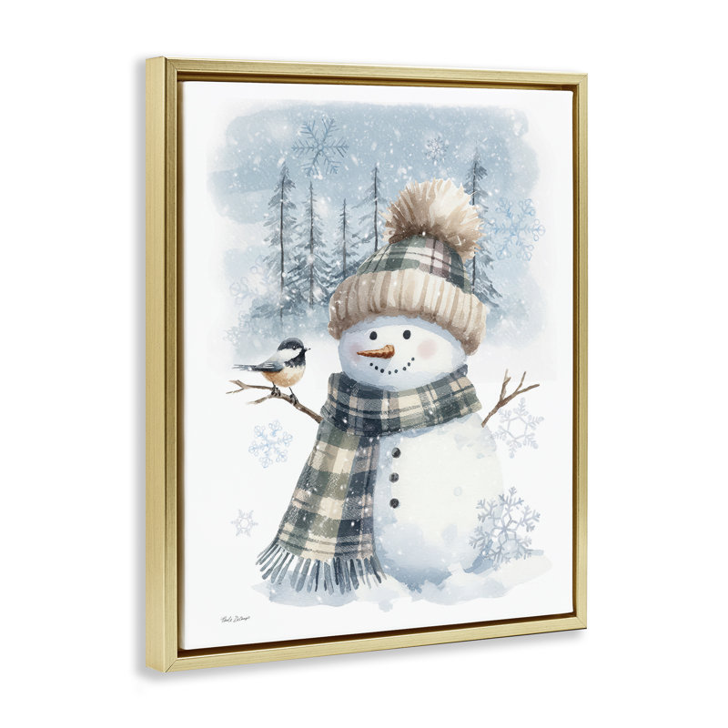 Cadre flottant bonhomme de neige en scène d'hiver, design par Nicole DeCamp, H 21 po x l 17 po