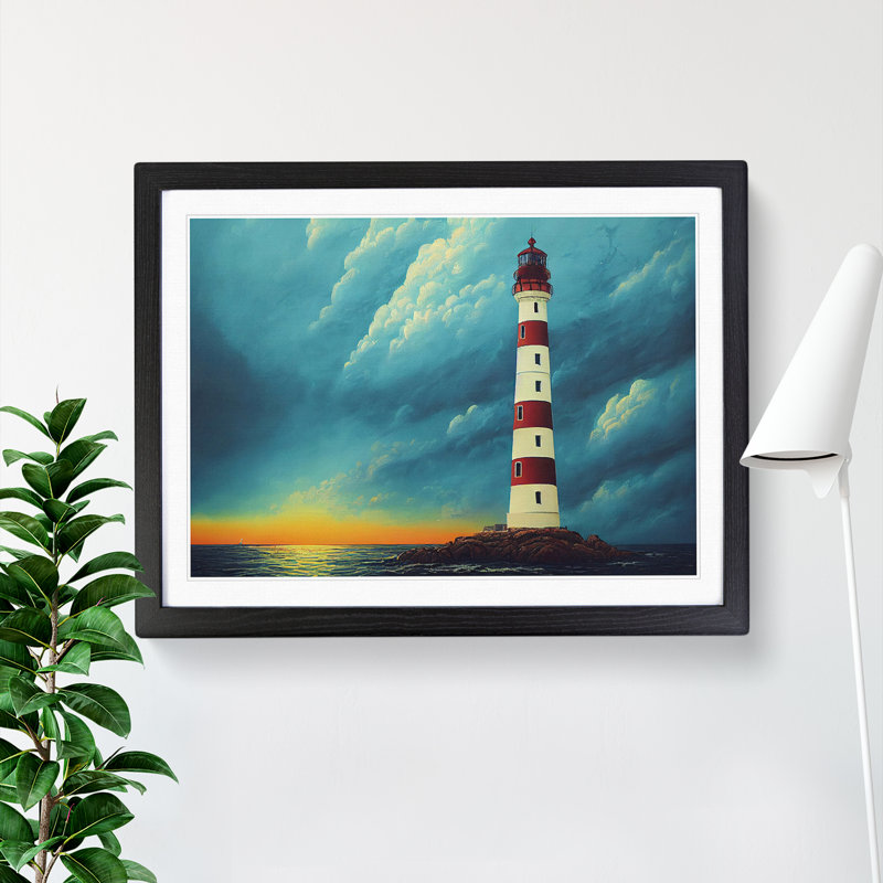 Handsome Lighthouse - Single Picture Frame Print, Black Framed, 25cm H x 34cm W x 2cm D