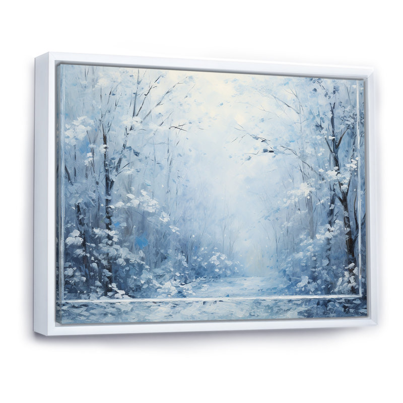 Paysage d'hiver «Snowfall forest I», art mural encadré paysage d'hiver, H 30 po x l 40 po x P 1,5 po, Cadre flottant blanc
