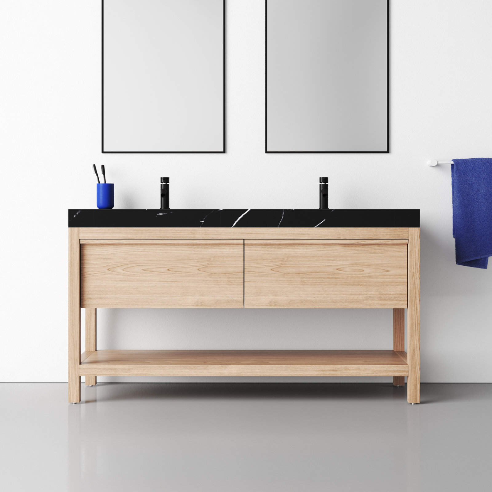 Ariane 60" Cedar Double Bathroom Vanity, Whitewash 