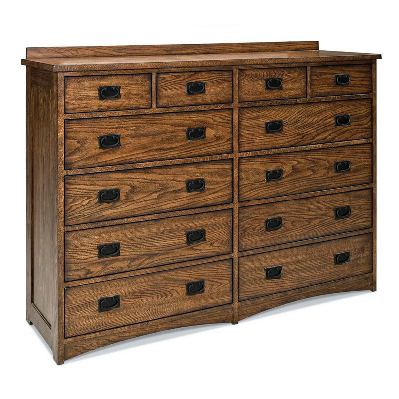 Mission Style Solid Oak 12-Drawer Brown Dresser