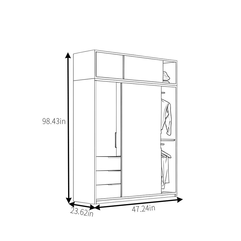 Modern Simple Push Pull Closet, 98.43" H x 47.24" W x 23.62" D