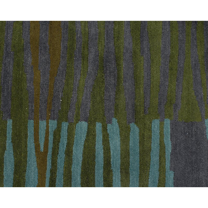 Righe Wool Abstract Area Rug in Green, Rectangle 3' x 5'