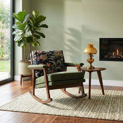 Modern Upholstered Accent Rocking Chair With Wooden Frame, High-density Cushion, Removable Seat Cushion, Backrest & Armrest Pads