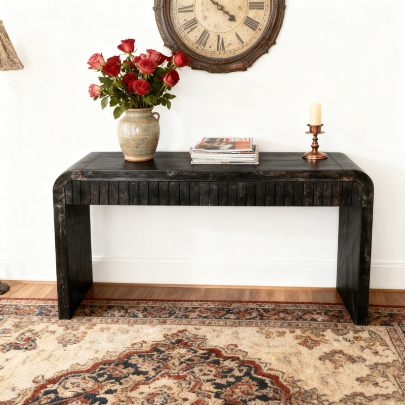 59'' Vintage Crafted Entryway Table, Antique Black