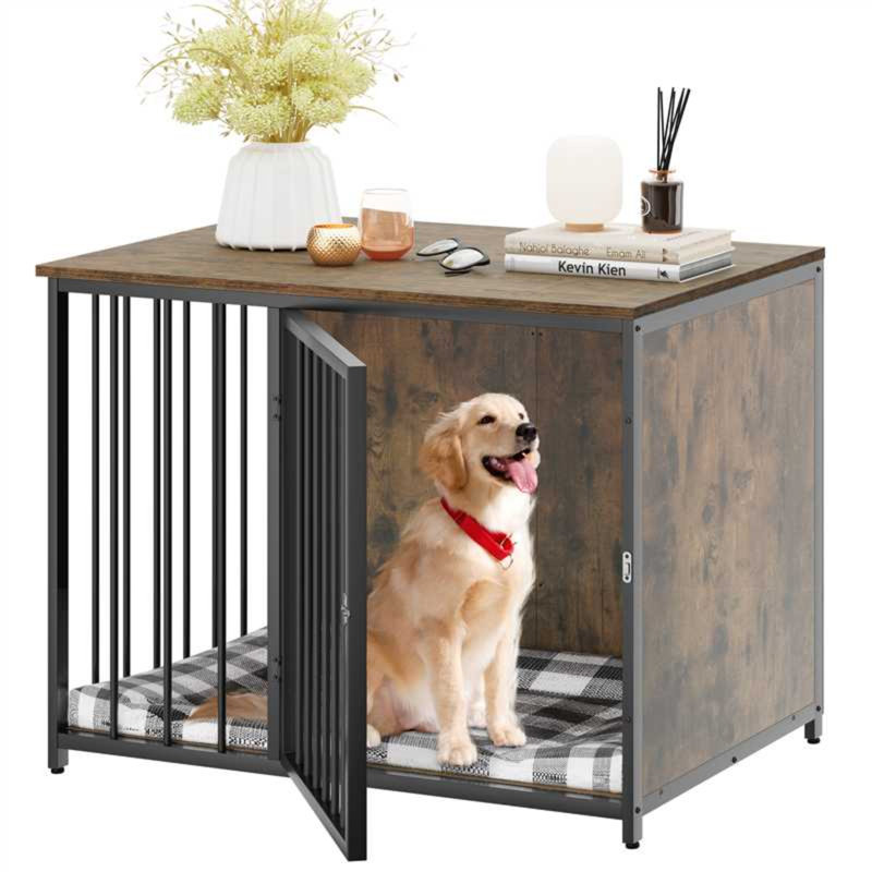 Meuble pour chien pour chien de grande et moyenne taille, chenil décoratif en bois et en acier de 42 pouces