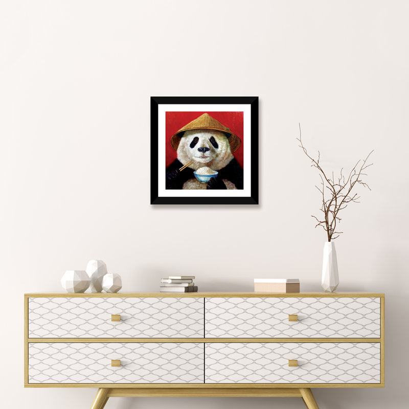 Panda, art encadré, H 24 po x l 24 po x p 1 po, Papier encadré noir