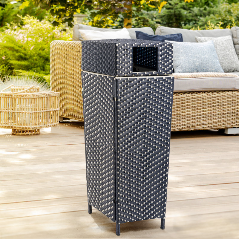 Keaton Modern 24.13-Gallon All-Weather Wicker/Metal Lidded Hideaway Outdoor Trash Can, Navy/White
