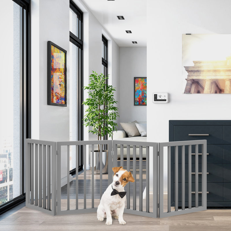Wood Free Standing Pet Gate, Grey