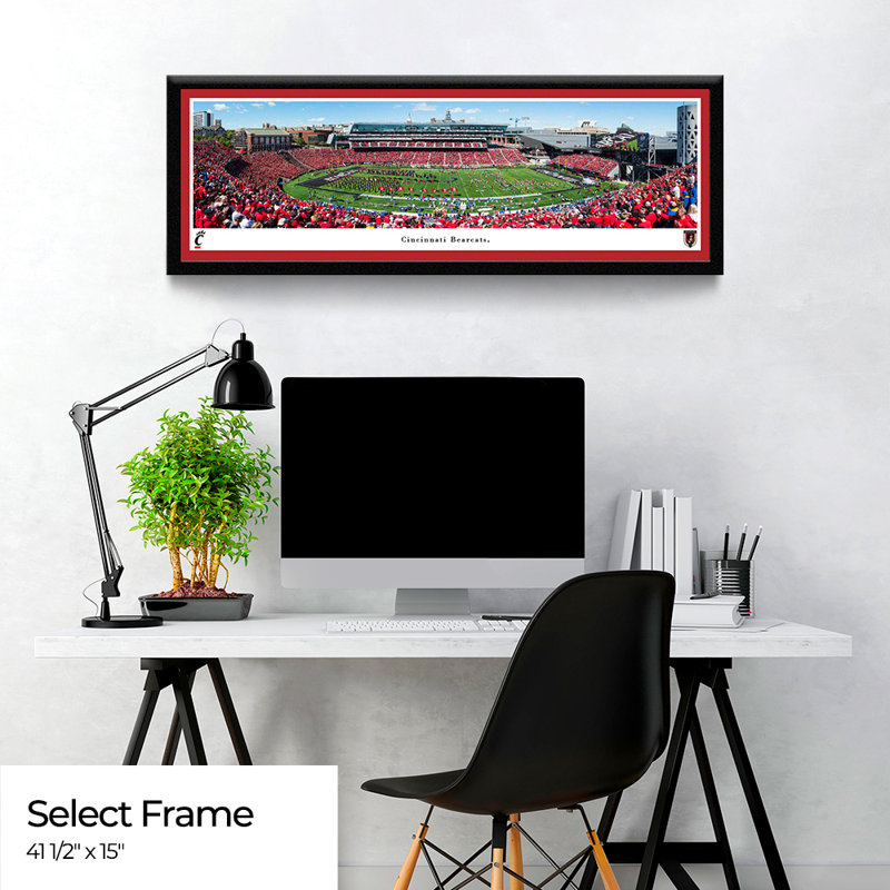 Cincinnati Bearcats Football, Black Framed, Red, 15" H x 41.5" W x 0.875" D