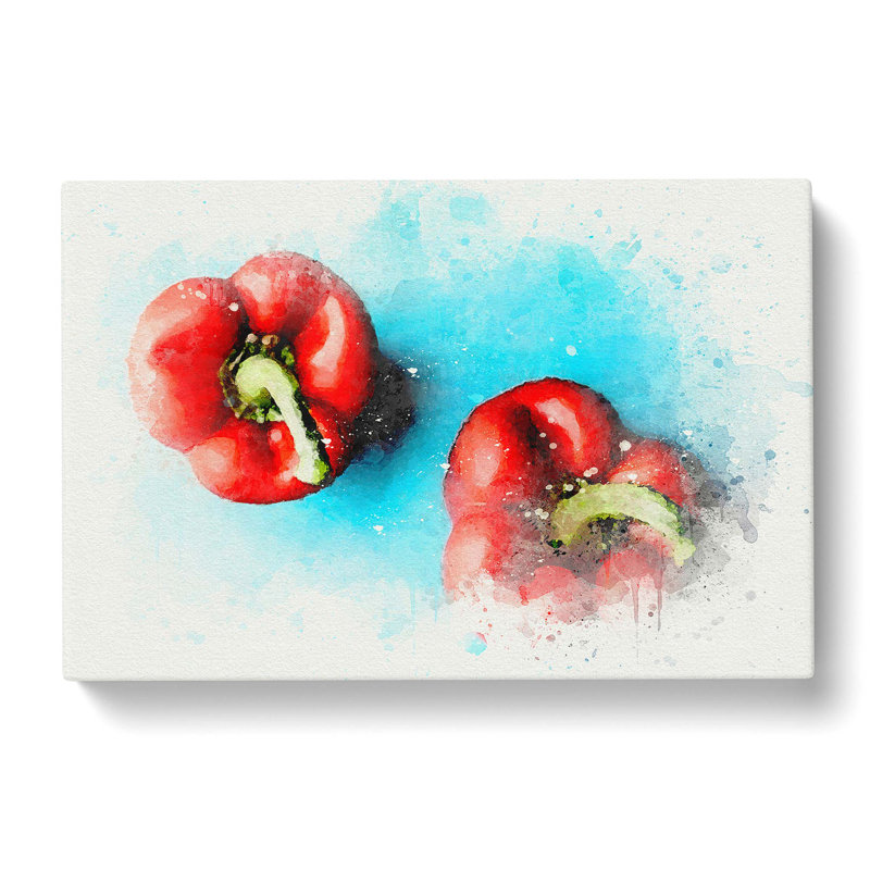 Two Red Bell Peppers In Abstract - Wrapped Canvas Painting, 35cm H x 50cm W x 3cm D
