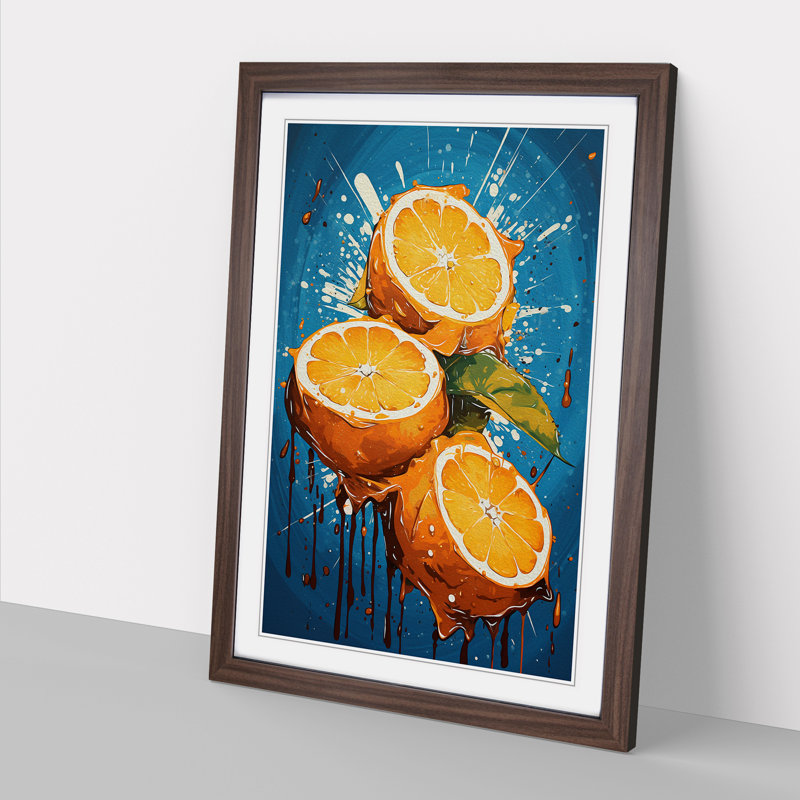 Orange Fruit Pop - Single Picture Frame Print on Wood, Walnut Framed, 34cm H x 25cm W x 2cm D