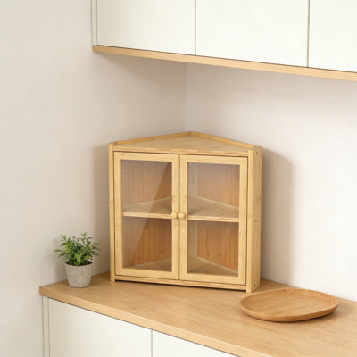 Corner Bread Box For Kitchen Countertop, Double Layer Bamboo Bread Storage Container With Transparent Door, Farmhouse Style Large Bread Bin For Homemade Bread And Baked Goods