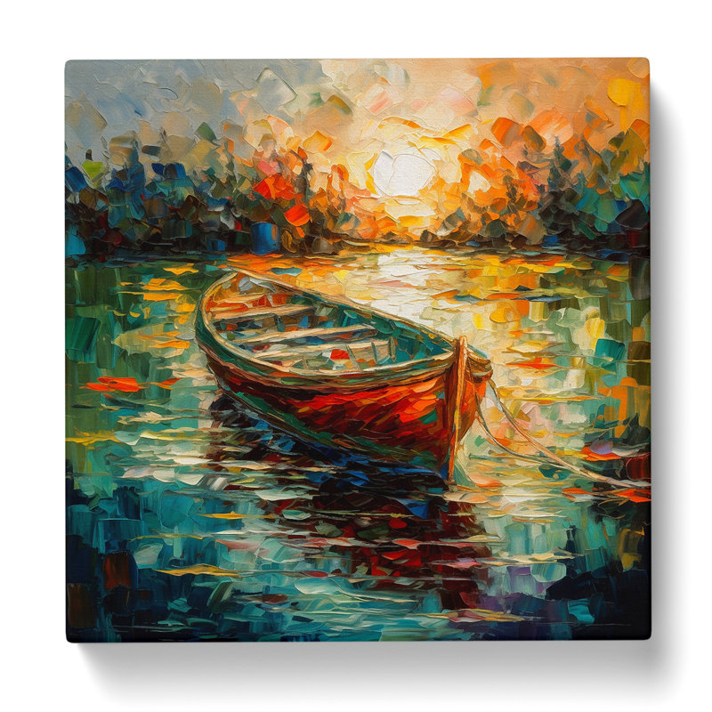 Boat On A Lake Expressionism - No Frame Print, 35cm H x 35cm W x 3cm D