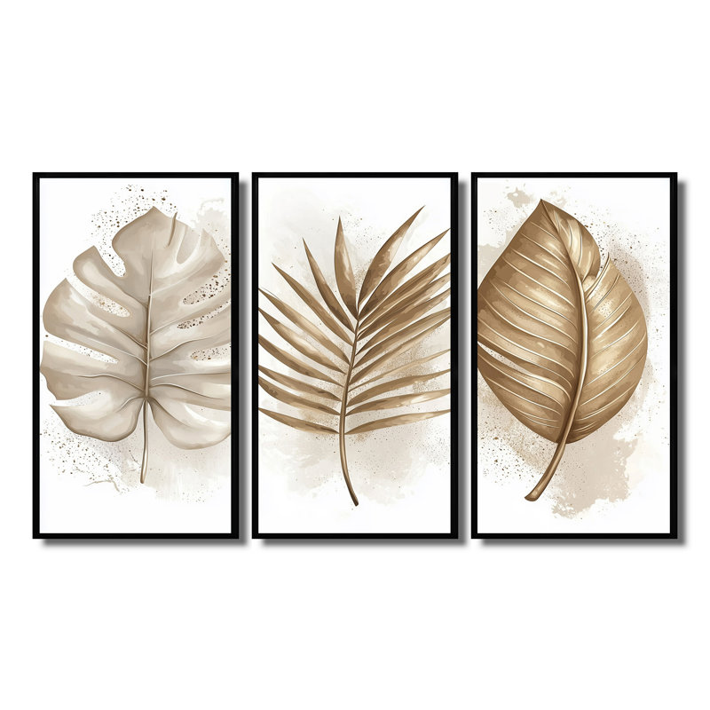 Ensemble de salon mural Reflection Tropical Beiges Leaves II - Plants, Toile tendue, H 32 po x l 48 po x P 1 po