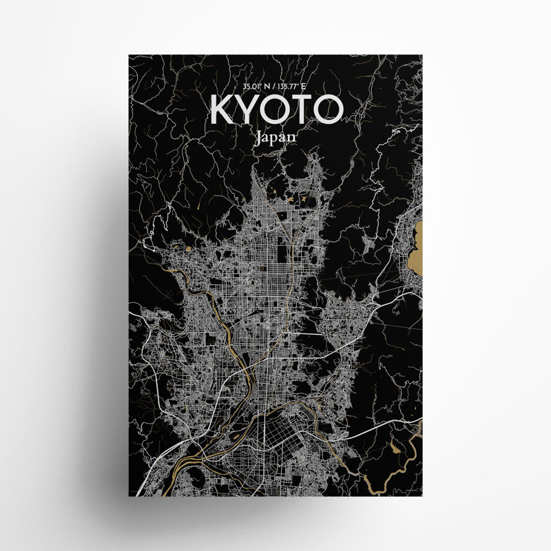 Kyoto City Map in Luxe 1 Piece Wall Art, 36cm H x 24cm W x 0.05cm D