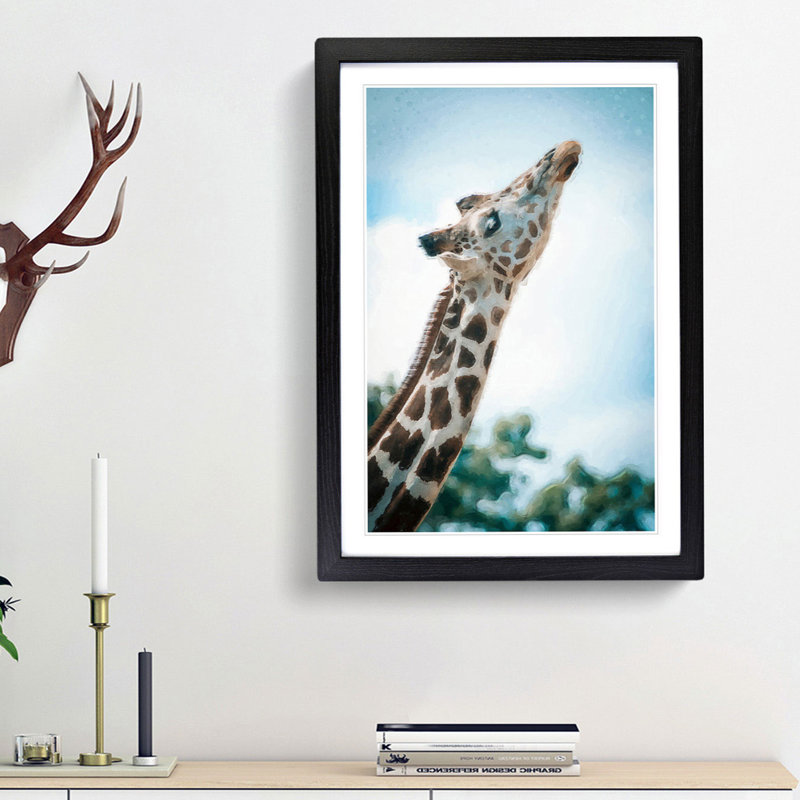 Stretching Giraffe - Framed Print, Black Framed, 36cm H x 27cm W x 2cm D