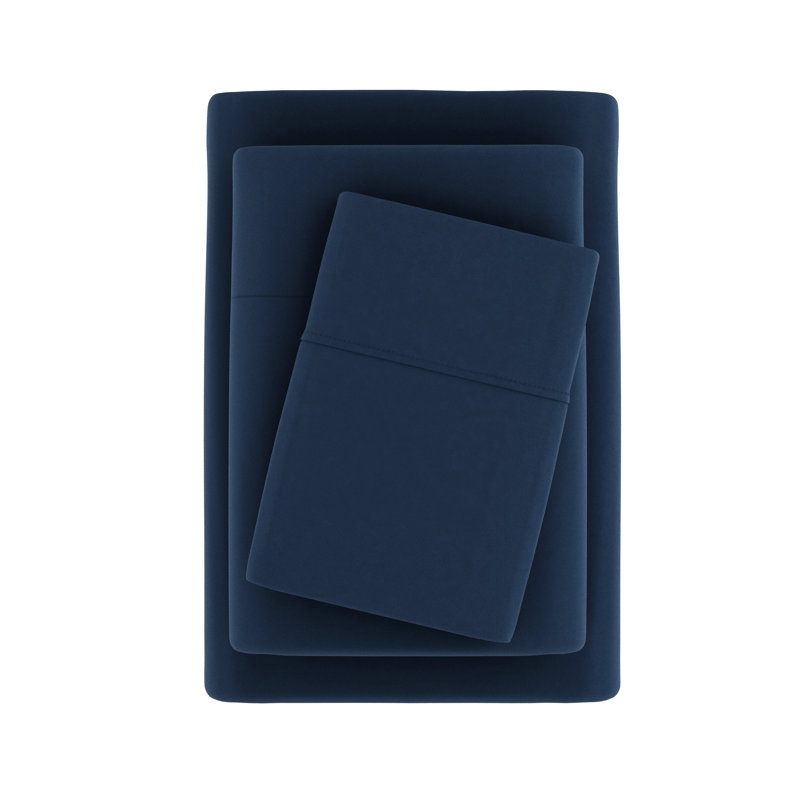 Ensemble de draps 4 pièces, Bleu marine, Ensemble de draps pour lit simple TG avec 1 taie d