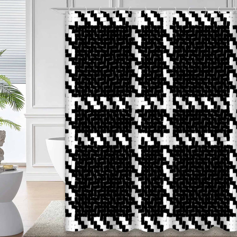 Rideau de douche noir et blanc avec 12 crochets Buffalo, L 72 po x l 78 po