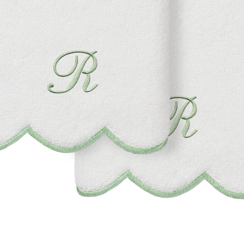Ensemble de serviettes à main personnalisables 2 pièces Linorn Home Textiles 100% coton turc ADORNIA, R, Blanc/vert